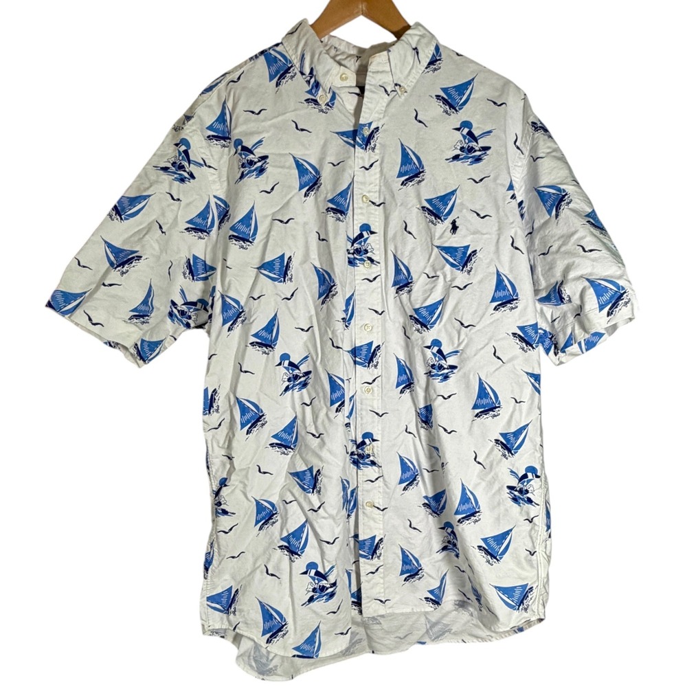 Ralph Lauren Men's Polo Bear Surf Short Sleeve Button Shirt White XLT